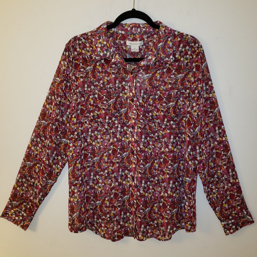 (NWT) Liz Claiborne Paris Multi Sheer Long Sleeve Blouse.  Size L.